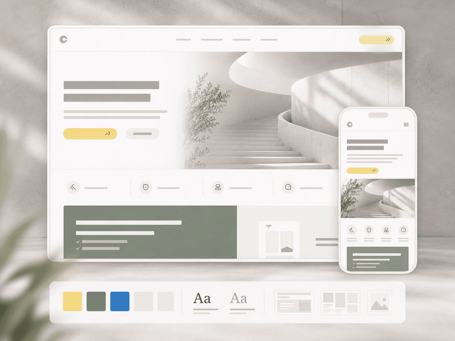 Webdesign mit responsiver Unternehmenswebsite, mobiler Ansicht und visuellem Designsystem