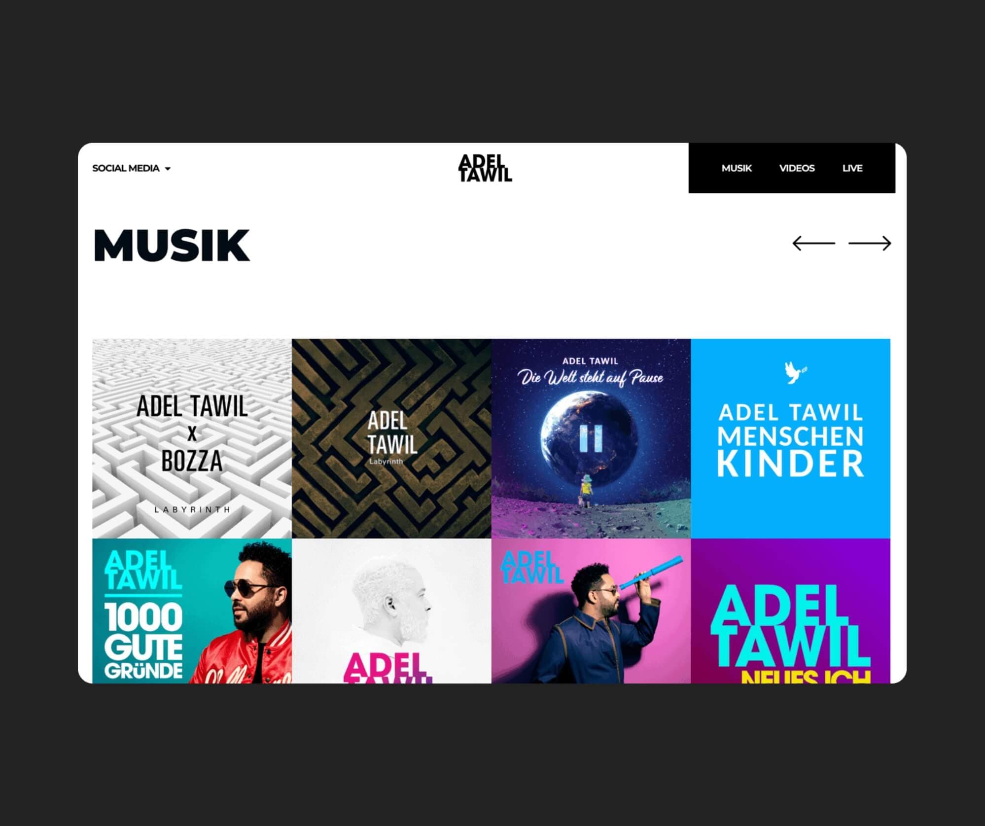 Adel Tawil - Player-Ansicht der Künstlerwebsite