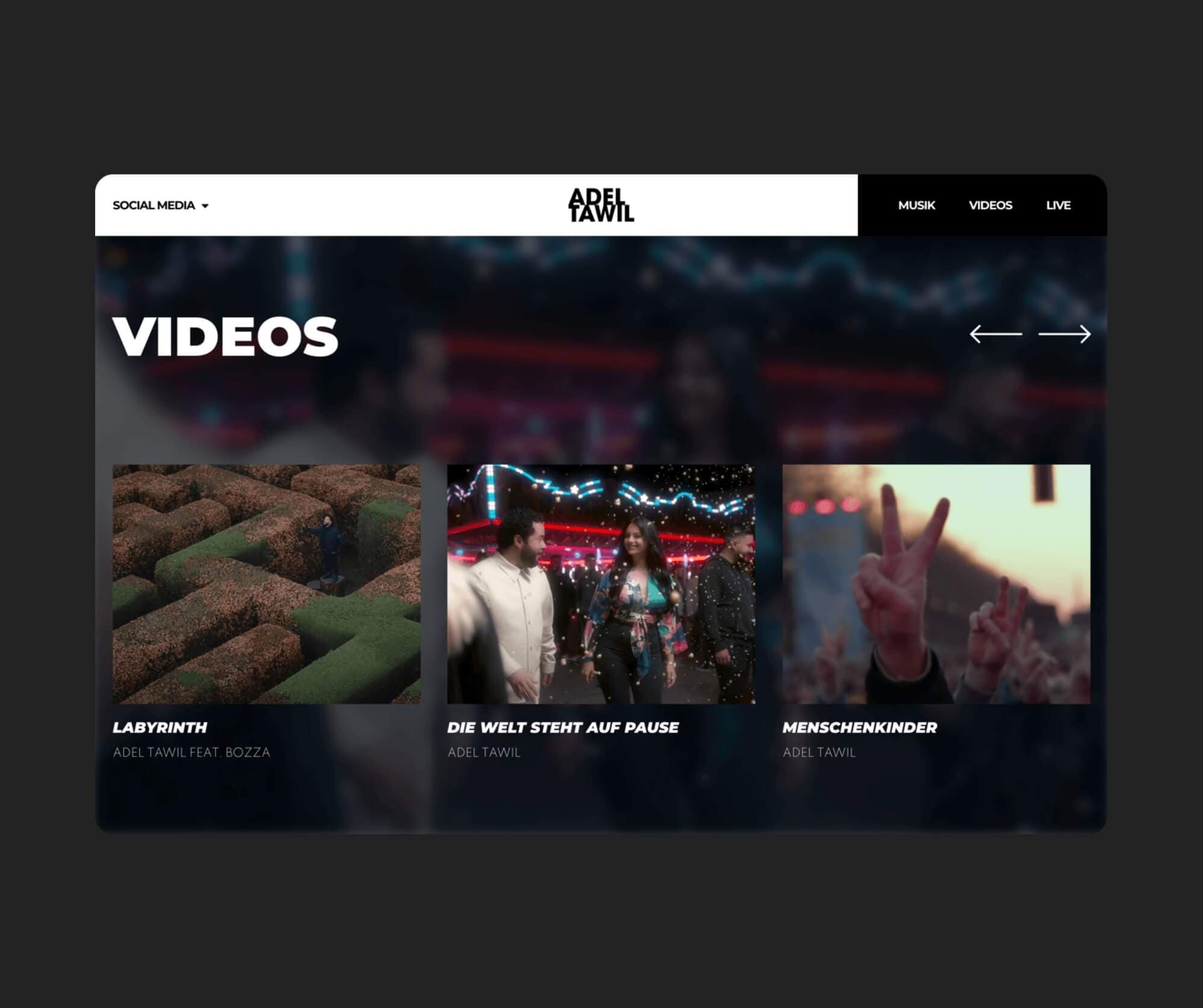 Adel Tawil - Video-Player der Künstlerwebsite
