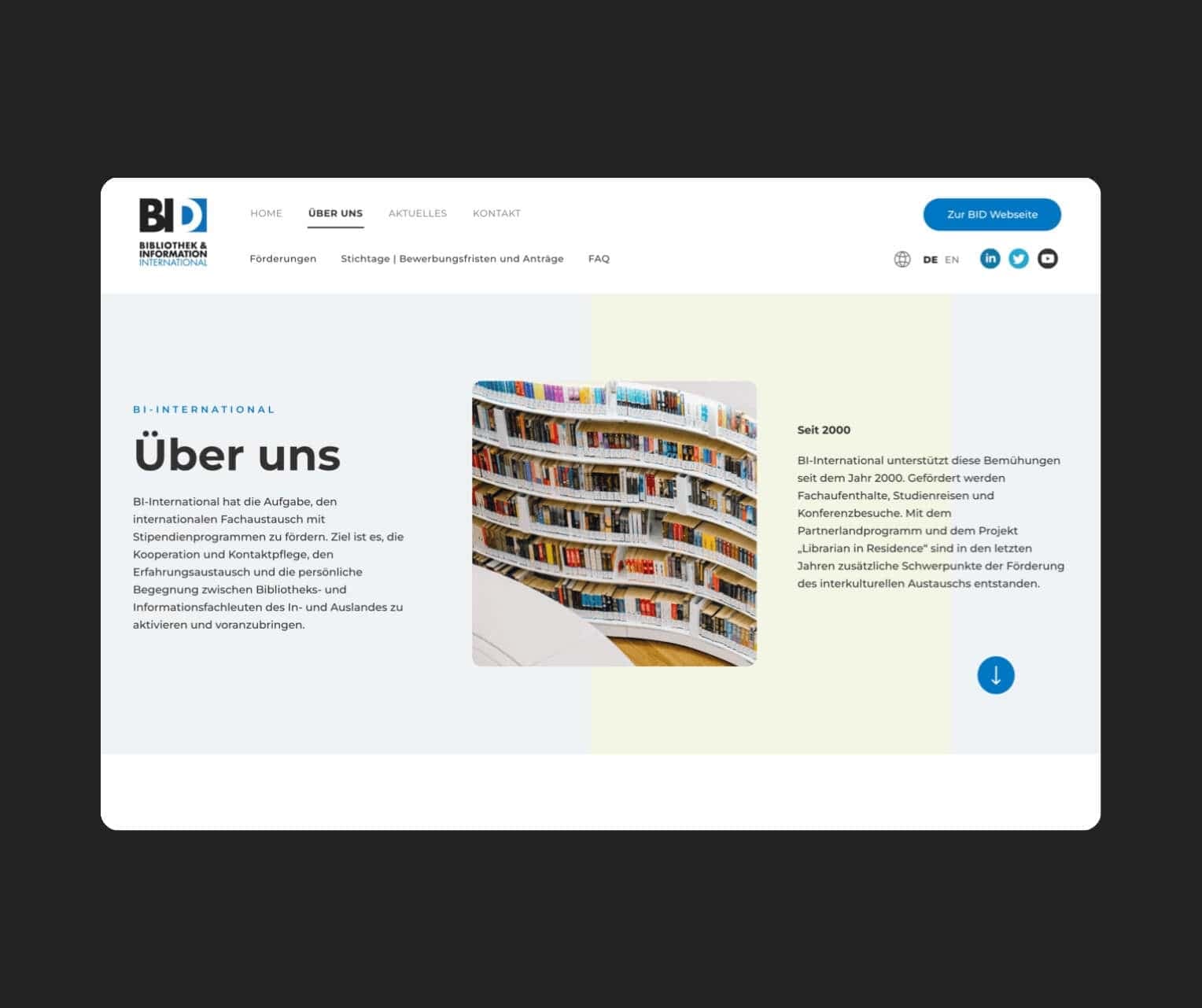 BI-International - Website-Ansicht der Förderstruktur