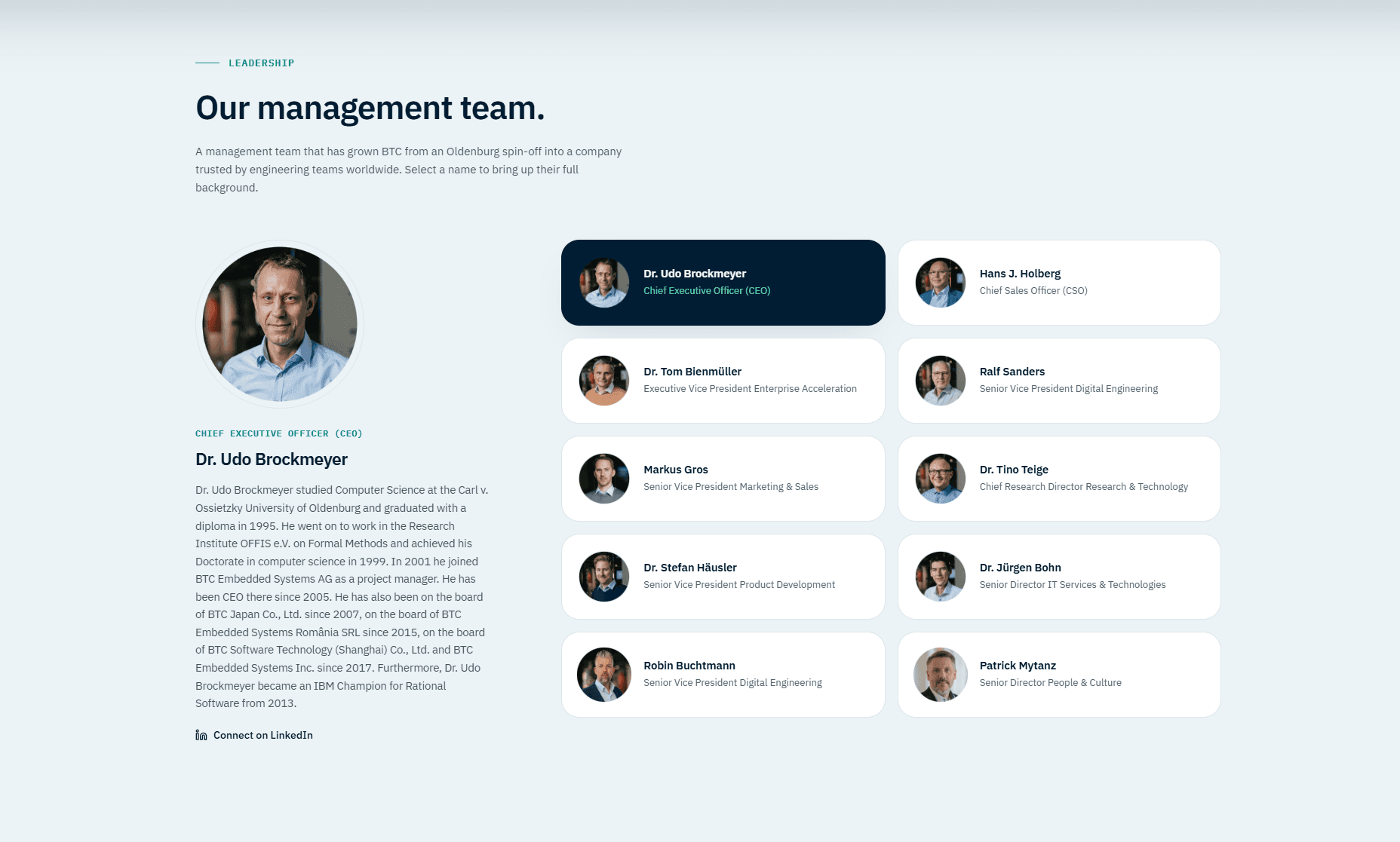 BTC Embedded Relaunch: Management-Bereich der Corporate Website