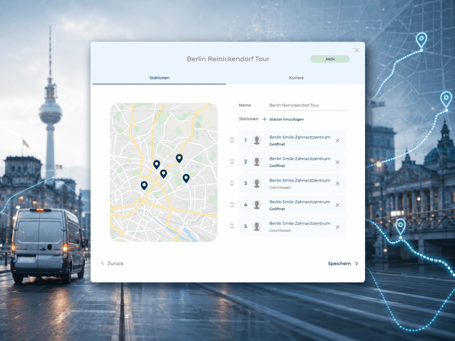 Dentlivery - Plattform-Ansicht 1 mit digitaler Prozesslogik