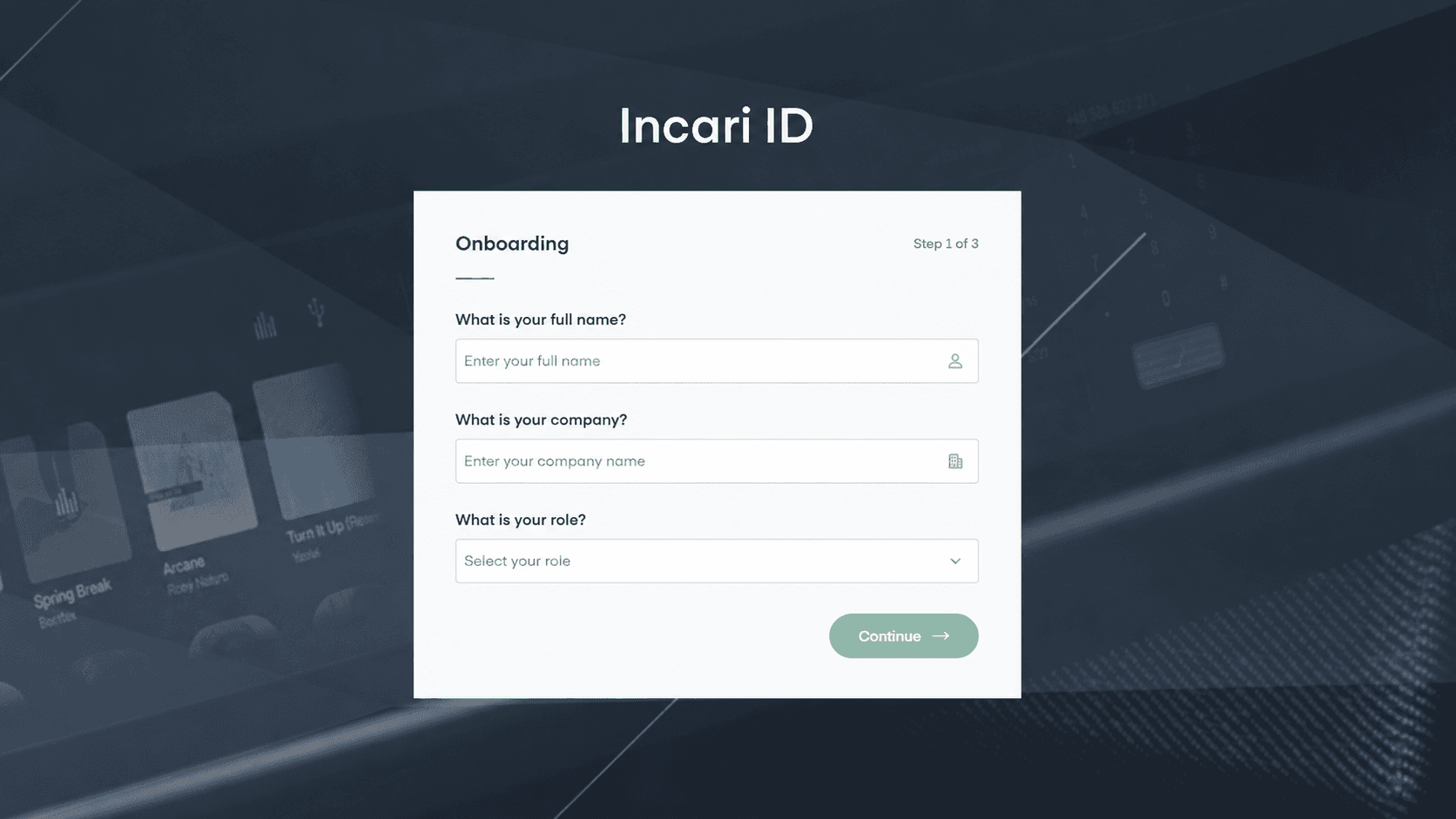 Incari Custom Onboarding - Startseite der Plattform