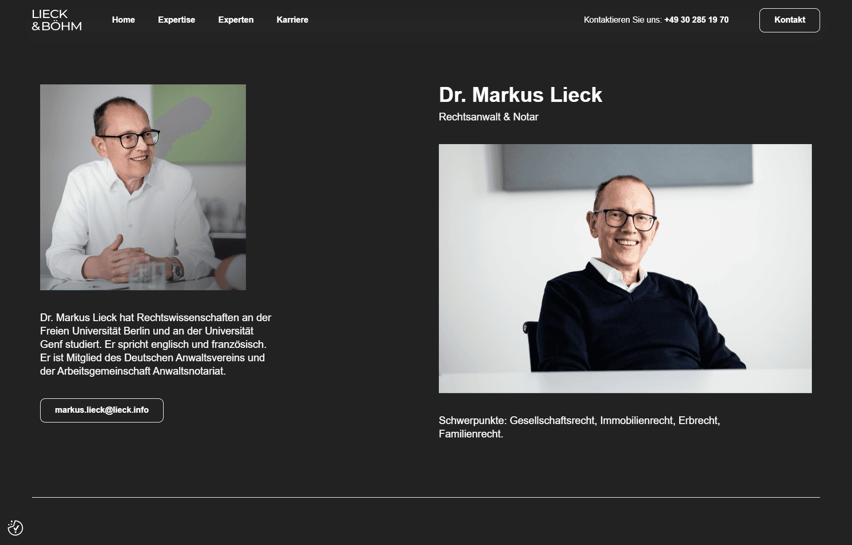 Lieck & Böhm - Website-Ansicht 1 mit Leistungsstruktur