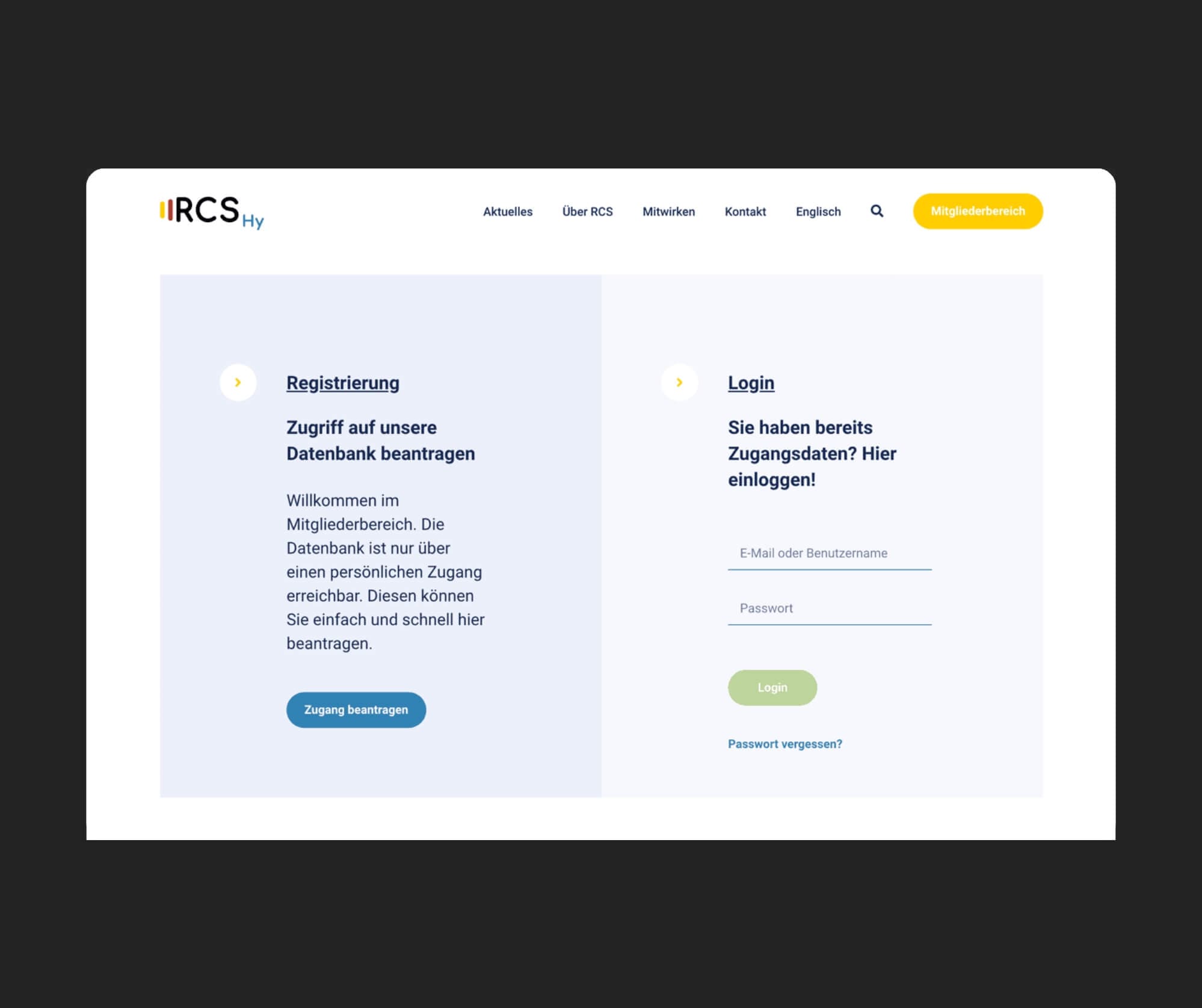RCS by NOW - Datenbank Login der Website mit Mitgliederbereich
