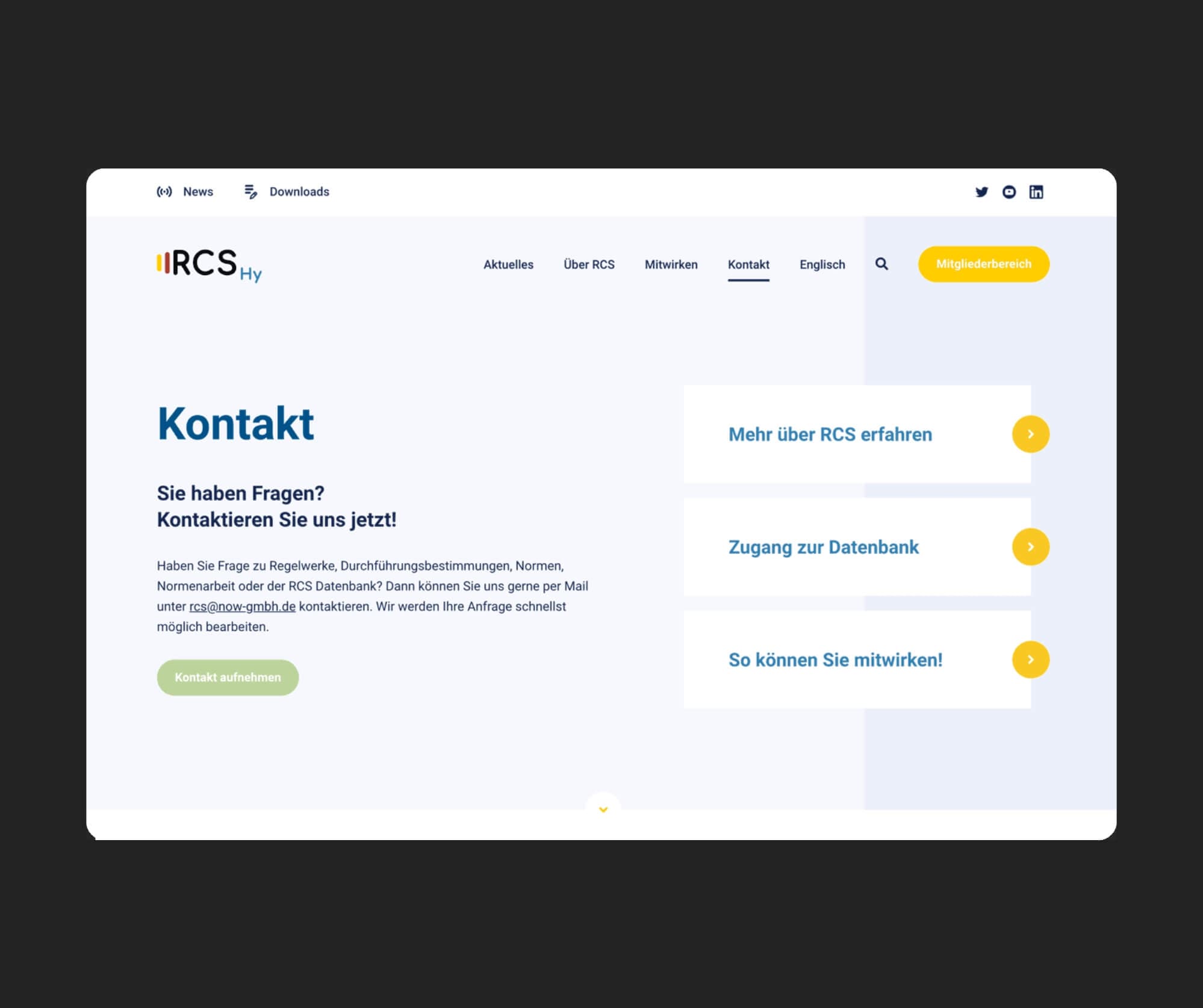 RCS by NOW - Kontaktbereich der Website