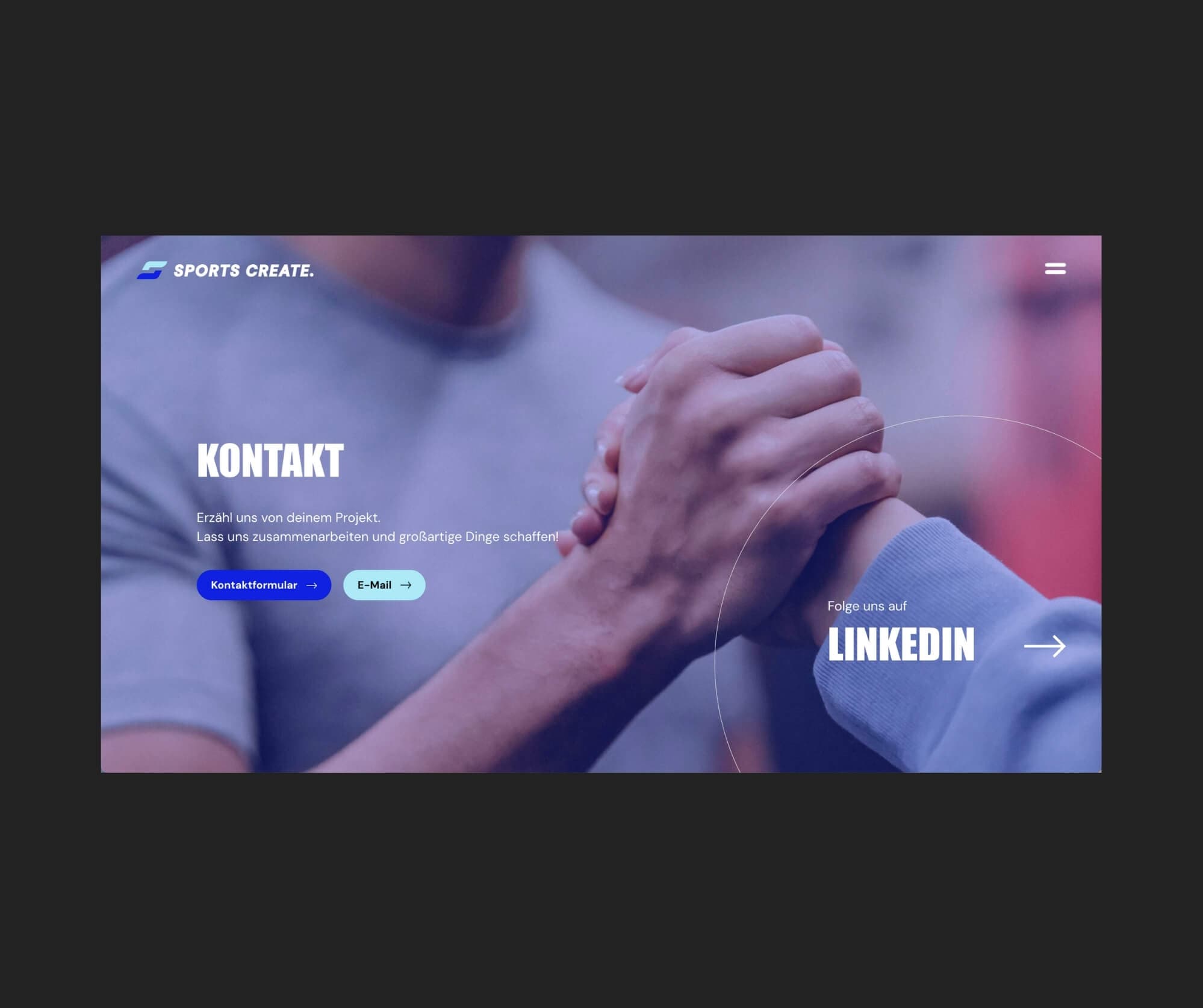 Sports Create - Kontaktbereich der Website