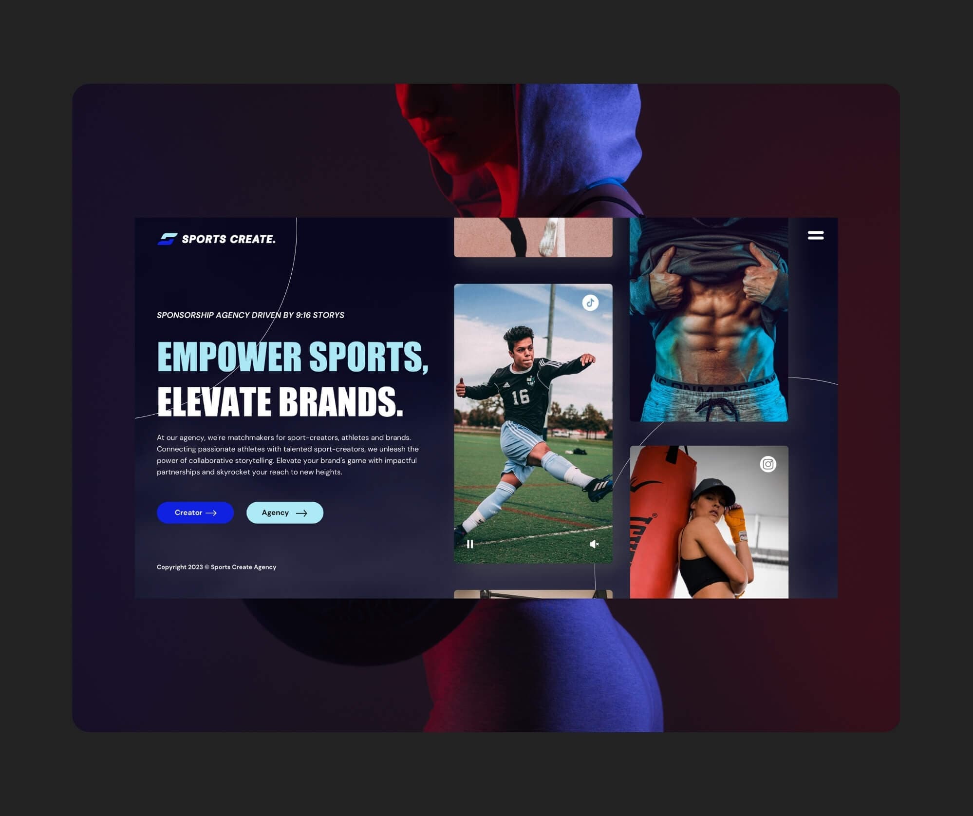 Sports Create - Projektansicht der Website