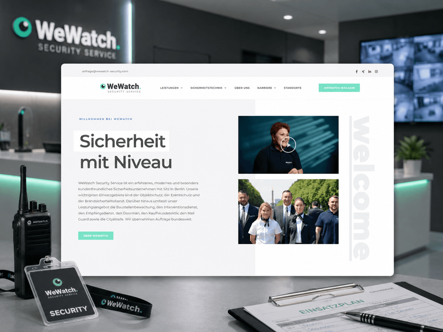 WeWatch Website mit Sicherheitsleistungen, Karrierebereich, Magazin und Online Marketing
